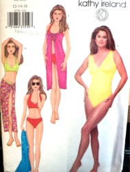 6578 BUTTERICK 1 OR 2 PIECE STRETCH BATHING SUIT, PAREO PATTERN 6-10, 12-16